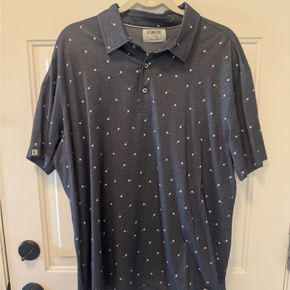 Linksoul Dark Gray Polo Shirt with palm tree Pattern